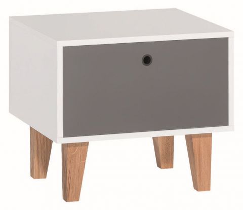 Chambre d'adolescents - Table de nuit Syrina 13, couleur : blanc / gris - Dimensions : 47 x 54 x 45 cm (h x l x p)