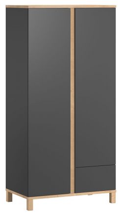 Armoire à portes battantes / armoire Lijan 04, couleur : gris / chêne - Dimensions : 184 x 90 x 53 cm (h x l x p)