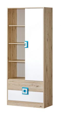 Chambre d'enfant - armoire Fabian 04, couleur : chêne brun clair / blanc / bleu - 190 x 80 x 40 cm (H x L x P)