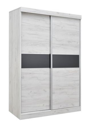 Armoire à portes coulissantes / armoire Bermeo 04, couleur : blanc chêne / anthracite - 220 x 150 x 65 cm (H x L x P)