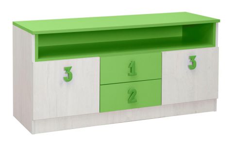 Chambre d'enfant - commode Luis 05, couleur : chêne blanc / vert - 60 x 120 x 42 cm (h x l x p)