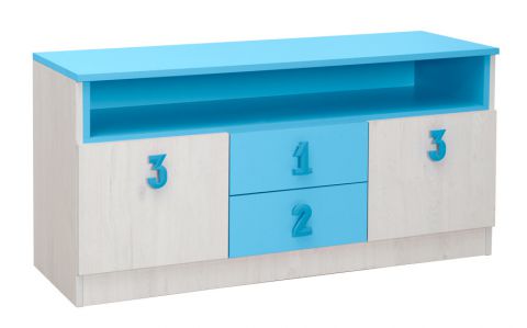 Chambre d'enfant - commode Luis 05, couleur : chêne blanc / bleu - 60 x 120 x 42 cm (H x L x P)