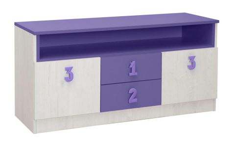 Chambre d'enfant - commode Luis 05, couleur : chêne blanc / violet - 60 x 120 x 42 cm (H x L x P)