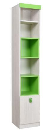 Chambre d'enfant - Étagère Luis 16, couleur : chêne blanc / vert - 218 x 40 x 42 cm (h x l x p)