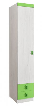 Chambre d'enfant - Armoire à porte battante / Armoire Luis 17, couleur : chêne blanc / vert - 218 x 40 x 52 cm (H x L x P)