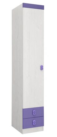 Chambre d'enfant - Armoire à porte battante / Armoire Luis 17, couleur : blanc chêne / violet - 218 x 40 x 52 cm (H x L x P)