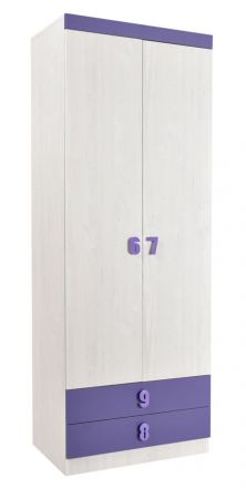 Chambre d'enfant - armoire à portes battantes / armoire Luis 19, couleur : blanc chêne / violet - 218 x 80 x 52 cm (H x L x P)