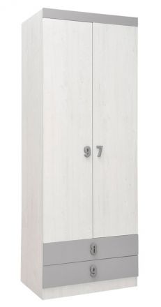 Chambre d'enfant - armoire à portes battantes / armoire Luis 19, couleur : blanc chêne / gris - 218 x 80 x 52 cm (H x L x P)
