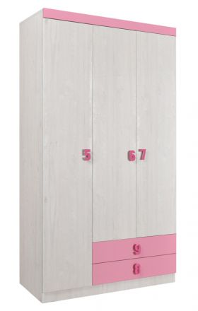 Chambre d'enfant - armoire à portes battantes / armoire Luis 21, couleur : chêne blanc / rose - 218 x 120 x 52 cm (H x L x P)