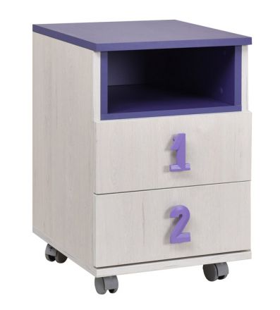 Chambre d'enfant - piédestal mobile Luis 23, couleur : chêne blanc / violet - 60 x 40 x 42 cm (H x L x P)