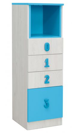 Chambre d'enfant - commode Luis 24, couleur : chêne blanc / bleu - 127 x 40 x 42 cm (H x L x P)