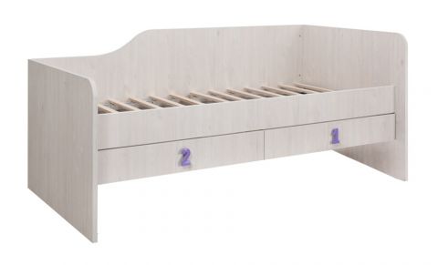 Lit pour enfants / lit de jeunesse Luis 25 avec sommier à lattes, tête de lit à droite, couleur : blanc chêne / violet - 90 x 200 cm (l x L)