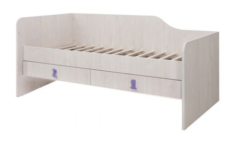 Lit pour enfants / lit de jeunesse Luis 25 avec sommier à lattes, tête de lit à gauche, couleur : blanc chêne / violet - 90 x 200 cm (l x L)