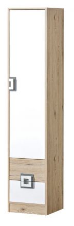 Chambre d'enfant - Armoire Fabian 05, couleur : chêne brun clair / blanc / gris - 190 x 40 x 40 cm (H x L x P)