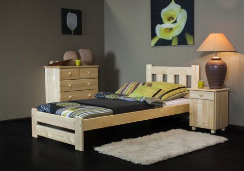 Lit simple / lit d'appoint en bois de pin massif, naturel A25, sommier à lattes inclus - Dimensions 90 x 200 cm 