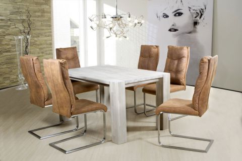 Table de salle à manger Daures 59 (rectangulaire), Couleur : Blanc huilé, chêne massif - Dimensions : 140 x 90 cm (L x P)