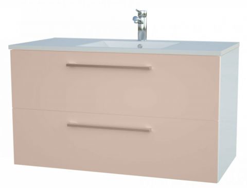 Meuble lavabo Bijapur 23, couleur : beige brillant - 50 x 92 x 47 cm (H x L x P)