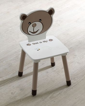 Chaise pour enfants Matteo 03, Couleur : Blanc / Marron - Dimensions : 56 x 30 x 30 cm (H x L x P)
