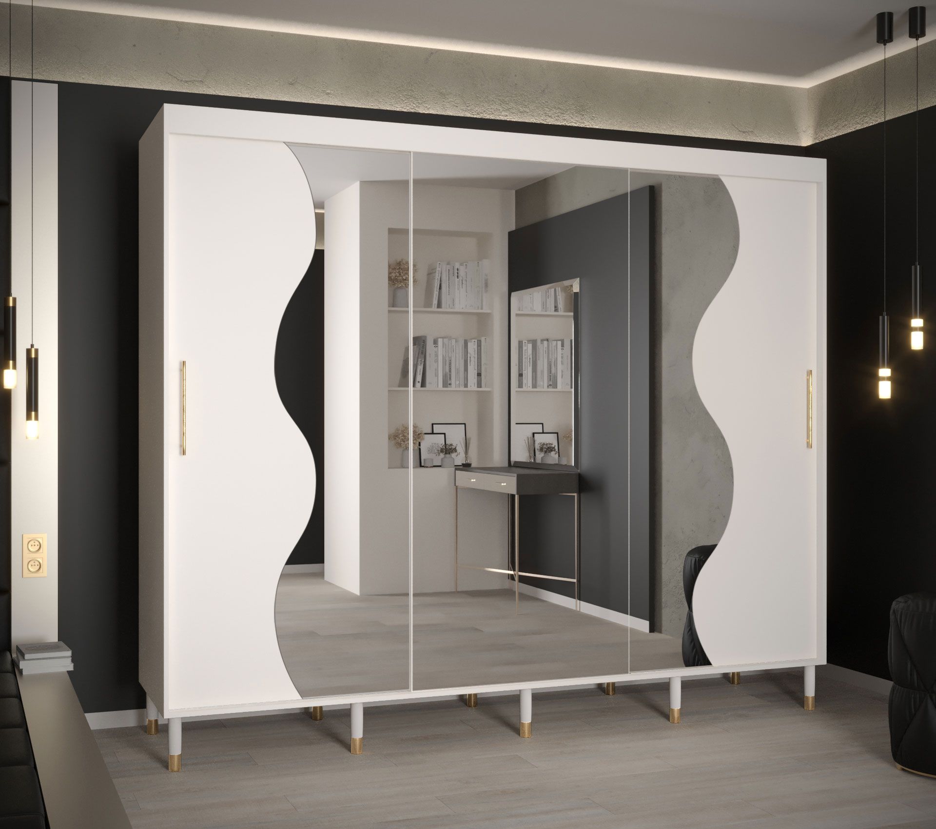 Armoire avec miroir Jotunheimen 191, couleur : blanc - dimensions : 208 x 250,5 x 62 cm (h x l x p)