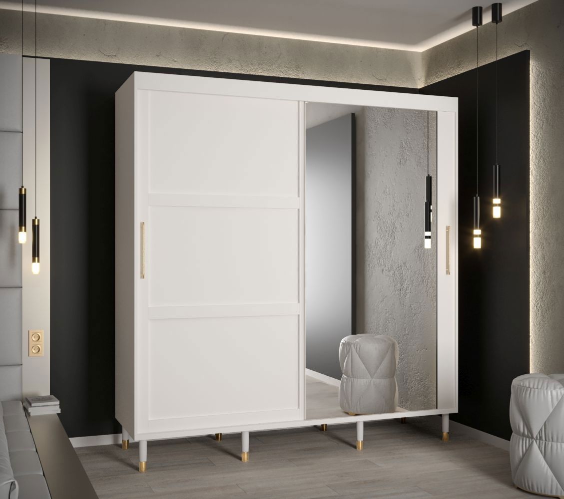 Grande armoire avec une porte miroir Jotunheimen 81, couleur : blanc - dimensions : 208 x 200,5 x 62 cm (h x l x p)