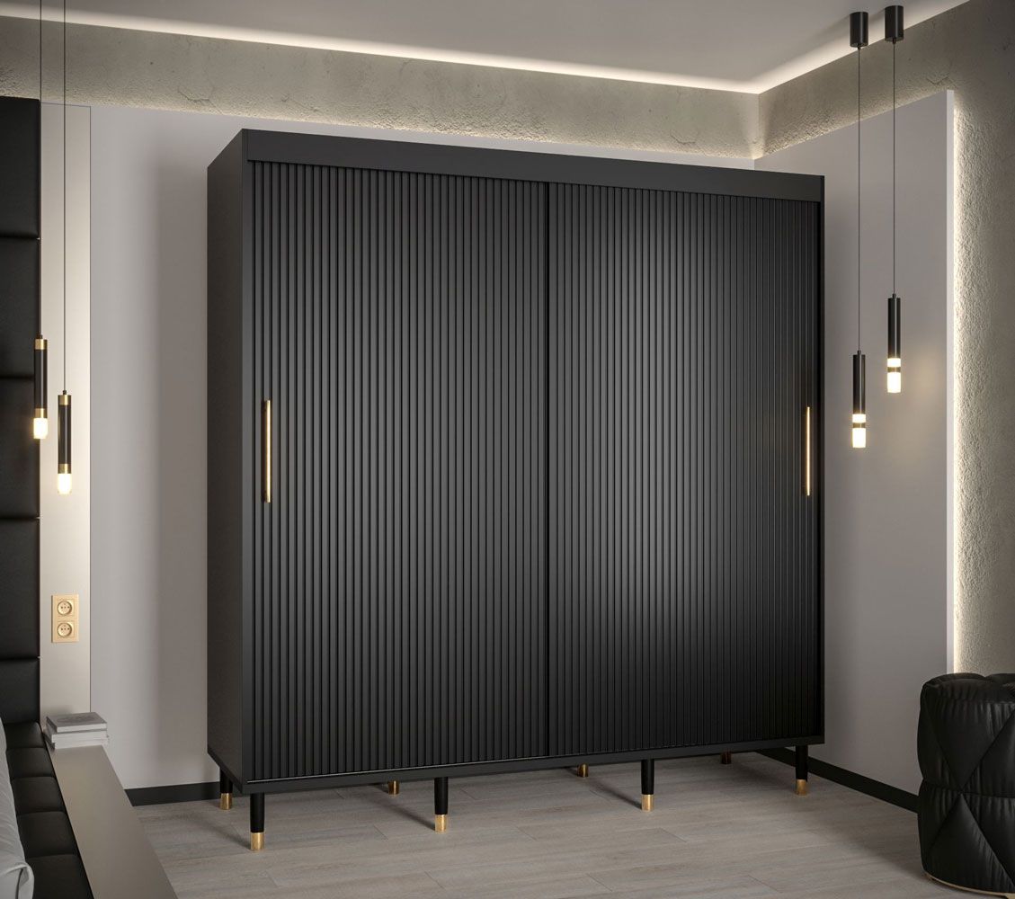 Elégante armoire à portes coulissantes avec suffisamment d'espace de rangement Jotunheimen 106, couleur : noir - Dimensions : 208 x 200,5 x 62 cm (H x L x P)