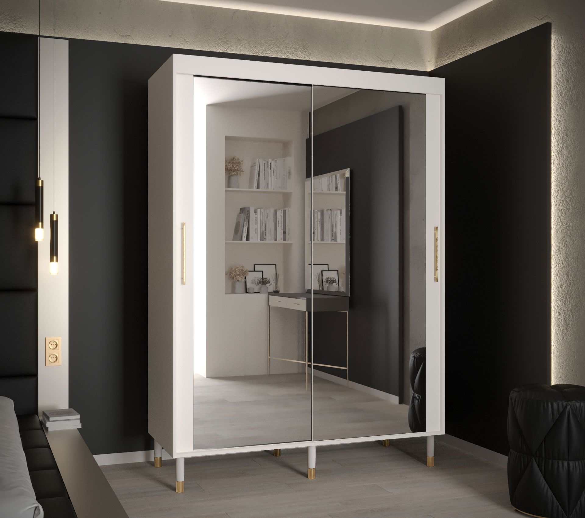 Armoire au design moderne Jotunheimen 269, couleur : blanc - dimensions : 208 x 150,5 x 62 cm (h x l x p)