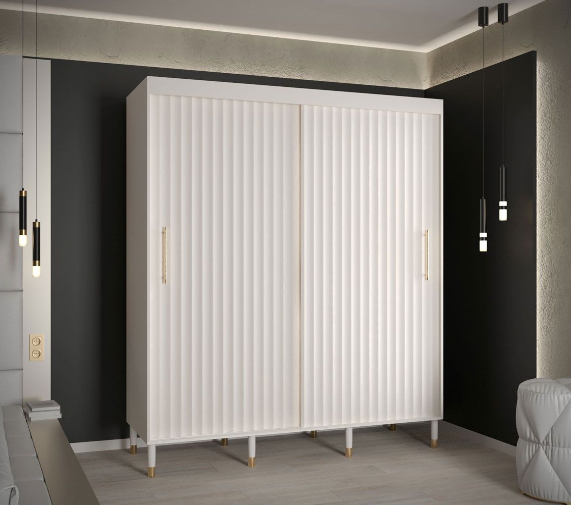 Armoire moderne à portes coulissantes avec grand espace de rangement Jotunheimen 139, Couleur : Blanc - Dimensions : 208 x 180,5 x 62 cm (H x L x P)