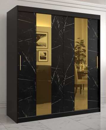 Armoire à vêtements avec optique marbre Hochfeiler 16, Couleur : Noir / Marbre noir - Dimensions : 200 x 180 x 62 cm (h x l x p), avec grand espace de rangement