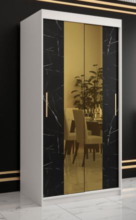 Armoire au design élégant Hochfeiler 25, Couleur : Blanc / Marbre noir - Dimensions : 200 x 100 x 62 cm (h x l x p), avec cinq casiers et deux miroirs