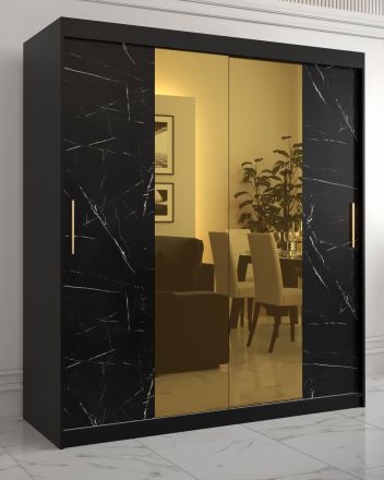 Armoire de style en optique marbre Hochfeiler 40, Couleur : Noir / Marbre noir - Dimensions : 200 x 180 x 62 cm (h x l x p), avec deux miroirs