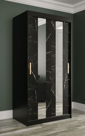 Armoire étroite avec aspect marbre Ätna 01, Couleur : Noir mat / Marbre noir - Dimensions : 200 x 100 x 62 cm (h x l x p), avec cinq casiers