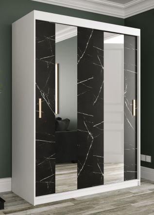 Armoire de style Ätna 11, Couleur : Blanc mat / Marbre noir - Dimensions : 200 x 150 x 62 cm (h x l x p), avec deux miroirs