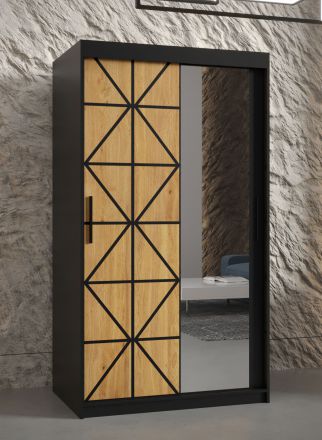 Armoire étroite avec porte miroir Zumsteinspitze 13, Couleur : Noir mat - Dimensions : 200 x 100 x 62 cm (h x l x p), avec cinq casiers