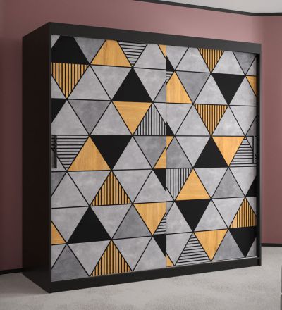 Armoire avec motif moderne Strahlhorn 10, Couleur : Noir mat - Dimensions : 200 x 180 x 62 cm (h x l x p), avec 10 compartiments et deux tringles à vêtements