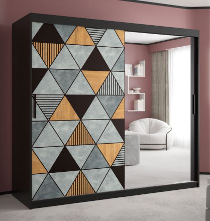 Armoire de style moderne Strahlhorn 17, Couleur : Noir mat - Dimensions : 200 x 200 x 62 cm (h x l x p), avec une porte à miroir