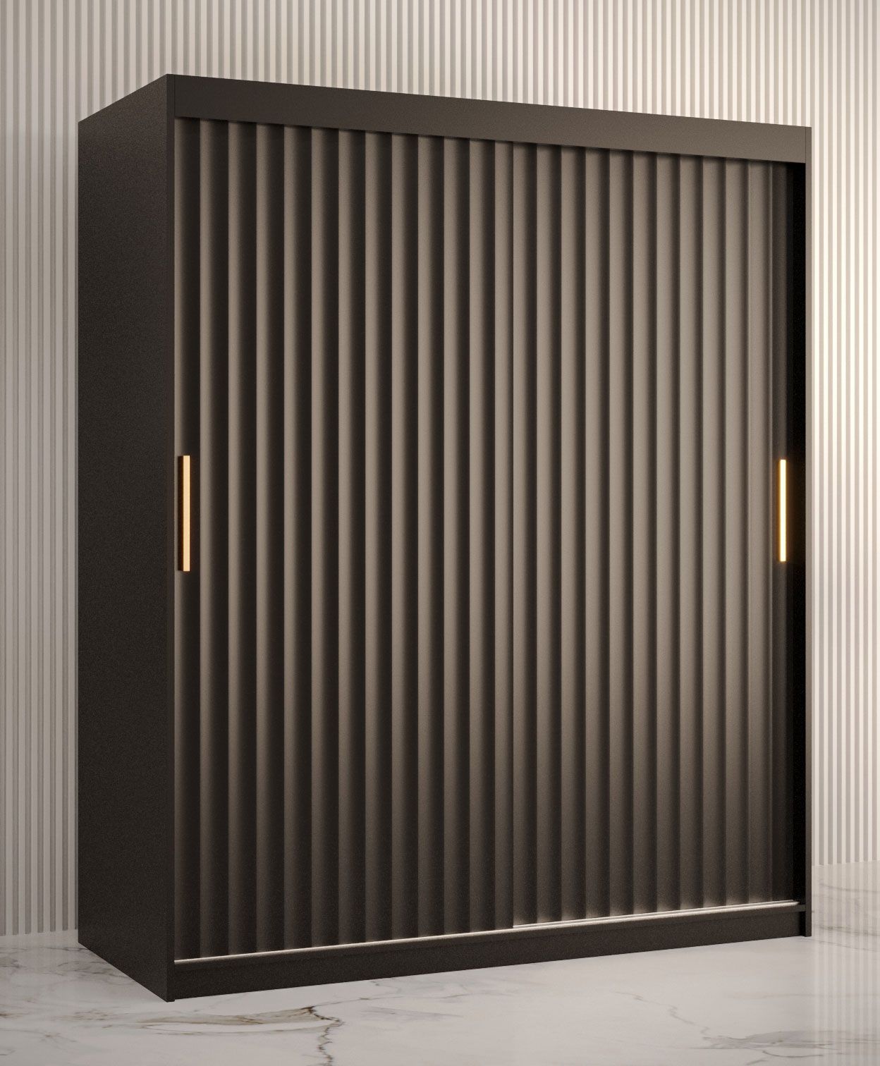 Armoire sobre avec grand espace de rangement Balmenhorn 60, Couleur : Noir mat - Dimensions : 200 x 150 x 62 cm (h x l x p), avec cinq casiers et deux tringles à vêtements
