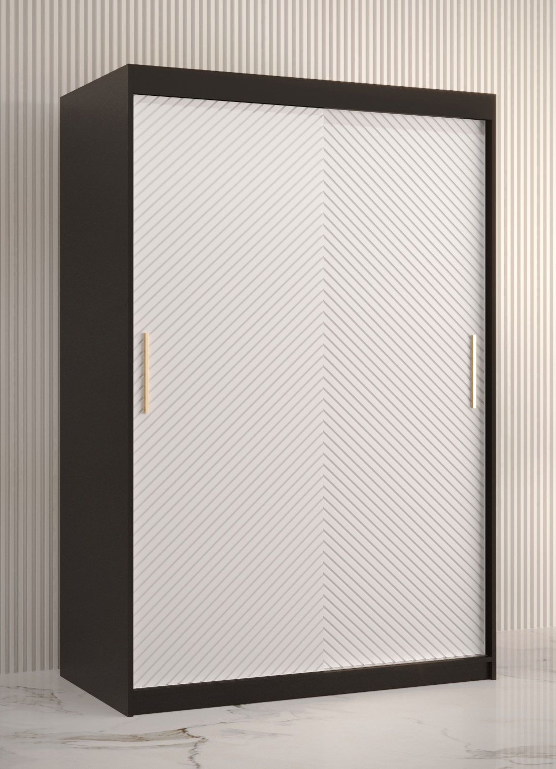 Armoire avec motif moderne Balmenhorn 07, Couleur : Noir mat / Blanc mat - Dimensions : 200 x 120 x 62 cm (h x l x p), avec grand espace de rangement