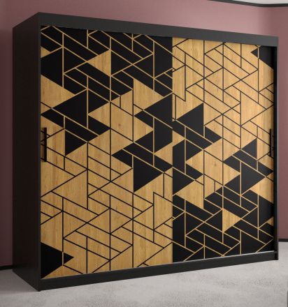 Armoire avec motif moderne Finsteraarhorn 11, Couleur : Noir mat - Dimensions : 200 x 200 x 62 cm (h x l x p), avec deux tringle à vêtements