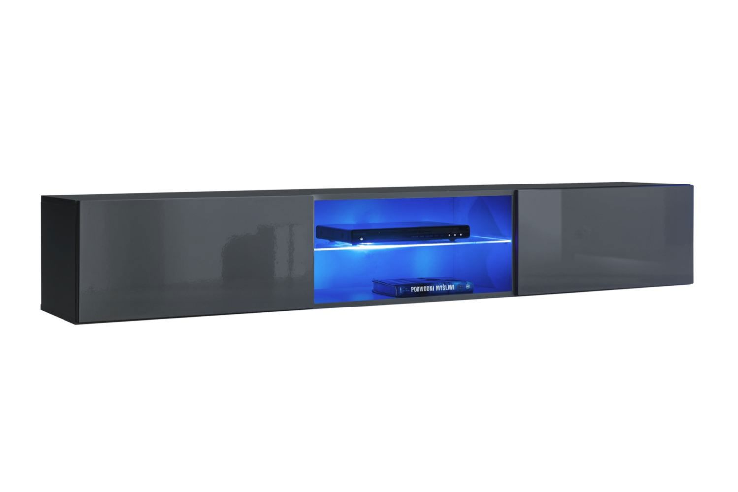 Elégant meuble TV avec fonction push-to-open Möllen 19, couleur : gris - Dimensions : 30 x 180 x 40 cm (H x L x P)
