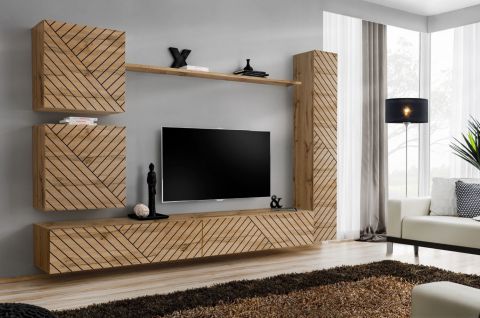 Elégant meuble-paroi avec cinq portes Kongsvinger 55, couleur : chêne Wotan - Dimensions : 180 x 280 x 40 cm (H x L x P), avec suffisamment d'espace de rangement