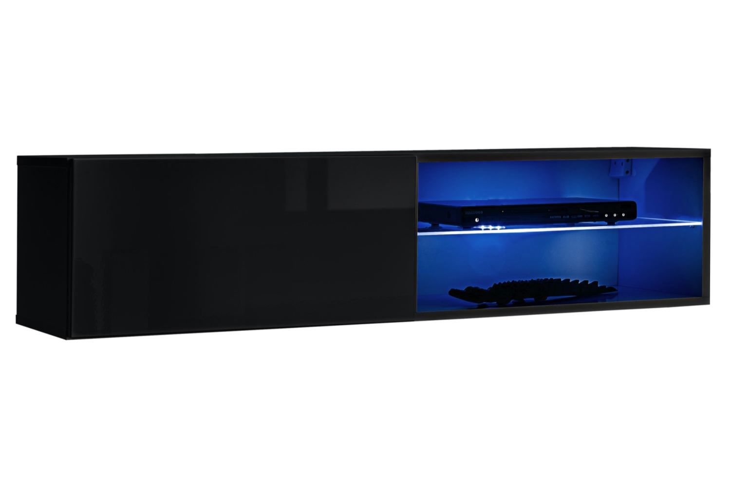 Meuble TV Noir avec éclairage LED bleu Möllen 22, Couleur : Noir - dimensions : 30 x 120 x 40 cm (h x l x p), avec fonction push-to-open
