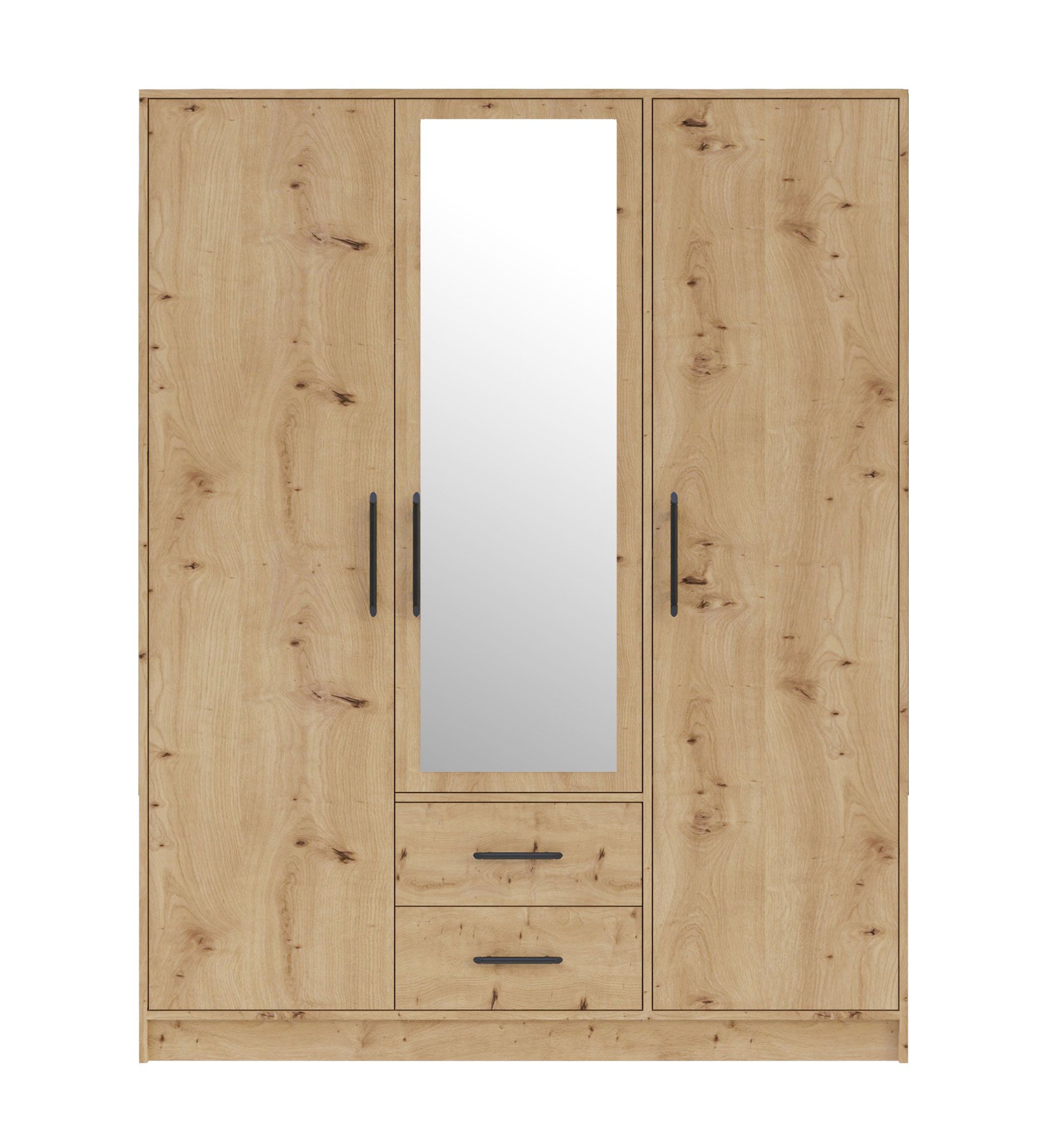 Armoire avec miroir Hannut 21, Couleur : Chêne Artisan - Dimensions : 190 x 150 x 56 cm (H x L x P)