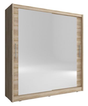 Armoire grand format avec deux portes miroirs Warbreck 57, couleur : Chêne de Sonoma - Dimensions : 200 x 214 x 62 cm (h x l x p), avec 10 compartiments