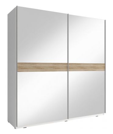 Armoire moderne à miroir avec cinq casiers Warbreck 01, Couleur : Blanc / Chêne de Sonoma - Dimensions : 214 x 150 x 63 cm (H x L x P)