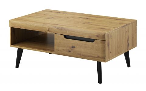 Table basse avec un tiroir Polmadie 01, Couleur : Chêne Artisan / Noir - Dimensions : 46 x 107 x 67 cm (H x L x P)