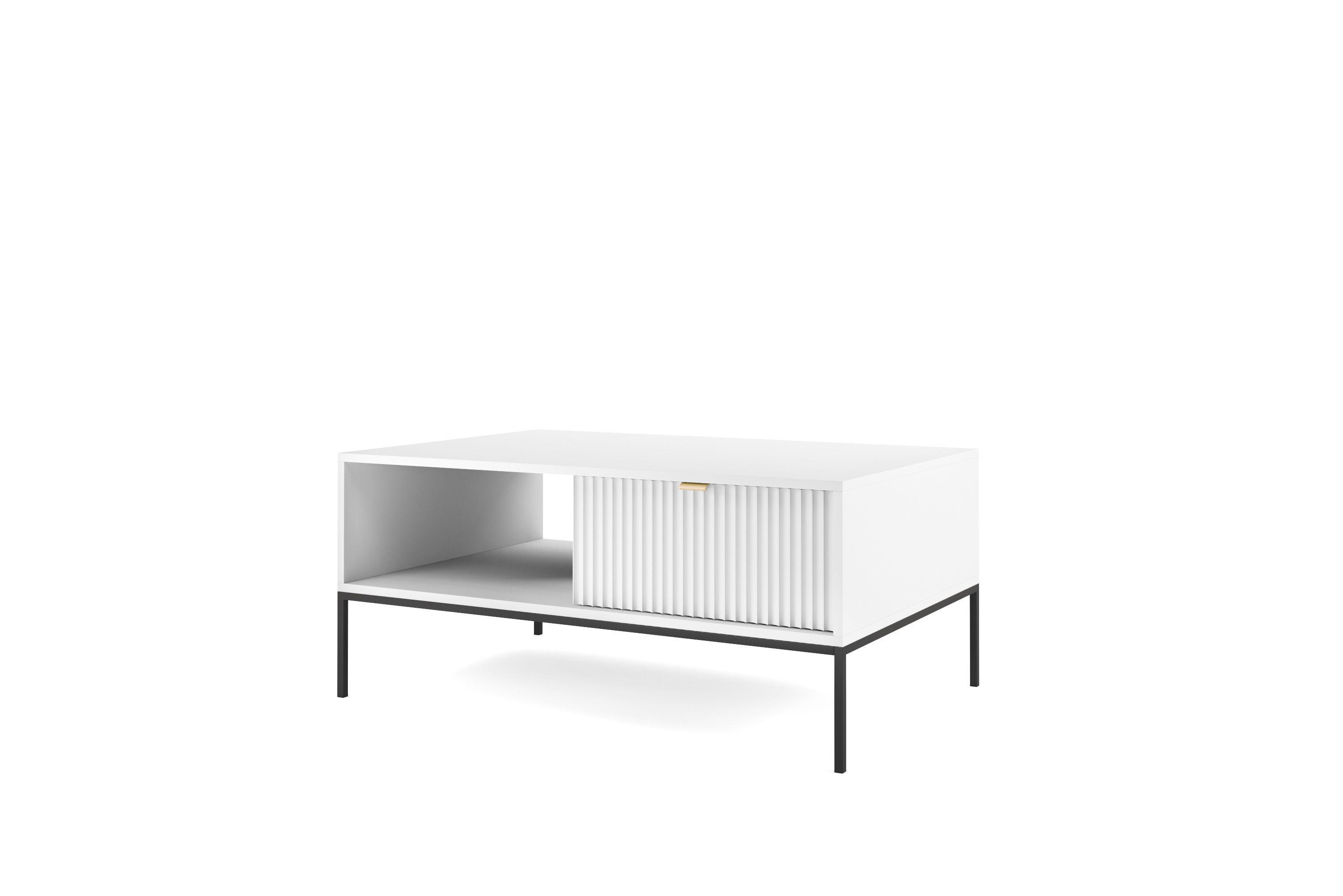 Elégante table basse Worthing 26, Couleur : Blanc / Noir / Or - dimensions : 46 x 104 x 68 cm (h x l x p)