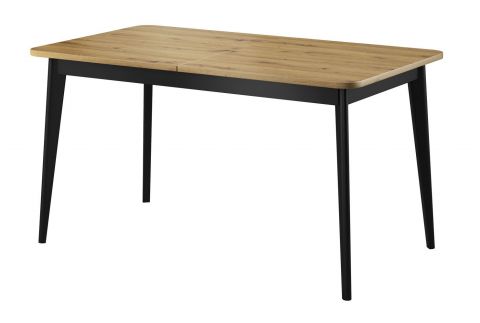 Table de salle à manger à ralonge Polmadie 04, Couleur : Chêne Artisan / Noir - Dimensions : 76 x 140 x 80 cm (H x L x P)