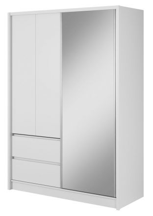 Armoire à portes coulissantes avec deux tiroirs et une tringle à vêtements Kirkdale 08, Couleur : Blanc - Dimensions : 214 x 154 x 62 cm (h x l x p)