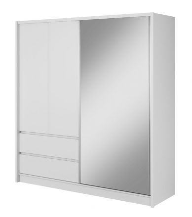 Armoire à portes coulissantes avec six compartiments et deux tiroirs Kirkdale 02, Couleur : Blanc - Dimensions : 214 x 204 x 62 cm (h x l x p), avec grand espace de rangement