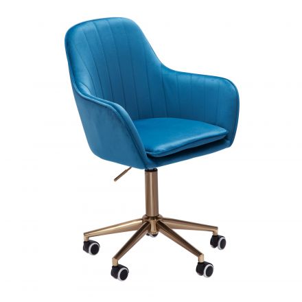 Chaise coque moderne Apolo 118, Couleur : Bleu / Or, recouverte de velours bleu